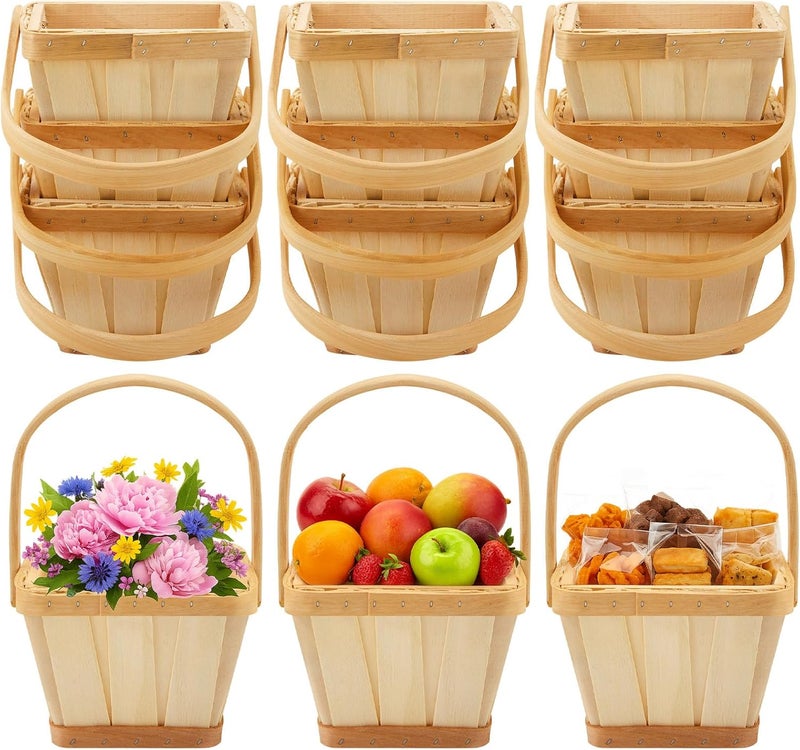 Marsui 10 Pack Mini Square Wooden Bushel Apple Baskets with Handle, 5.1 x 3.9 x 3.1 Inch Berry Picking Baskets Small Fruit Strawberries Buckets for Autumn Harvest Farmers Market Decoration - Image 1